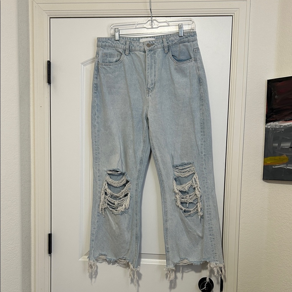 Distressed Light Wash Wide Leg Women's Jeans Size 31 - Vervet Los Angeles